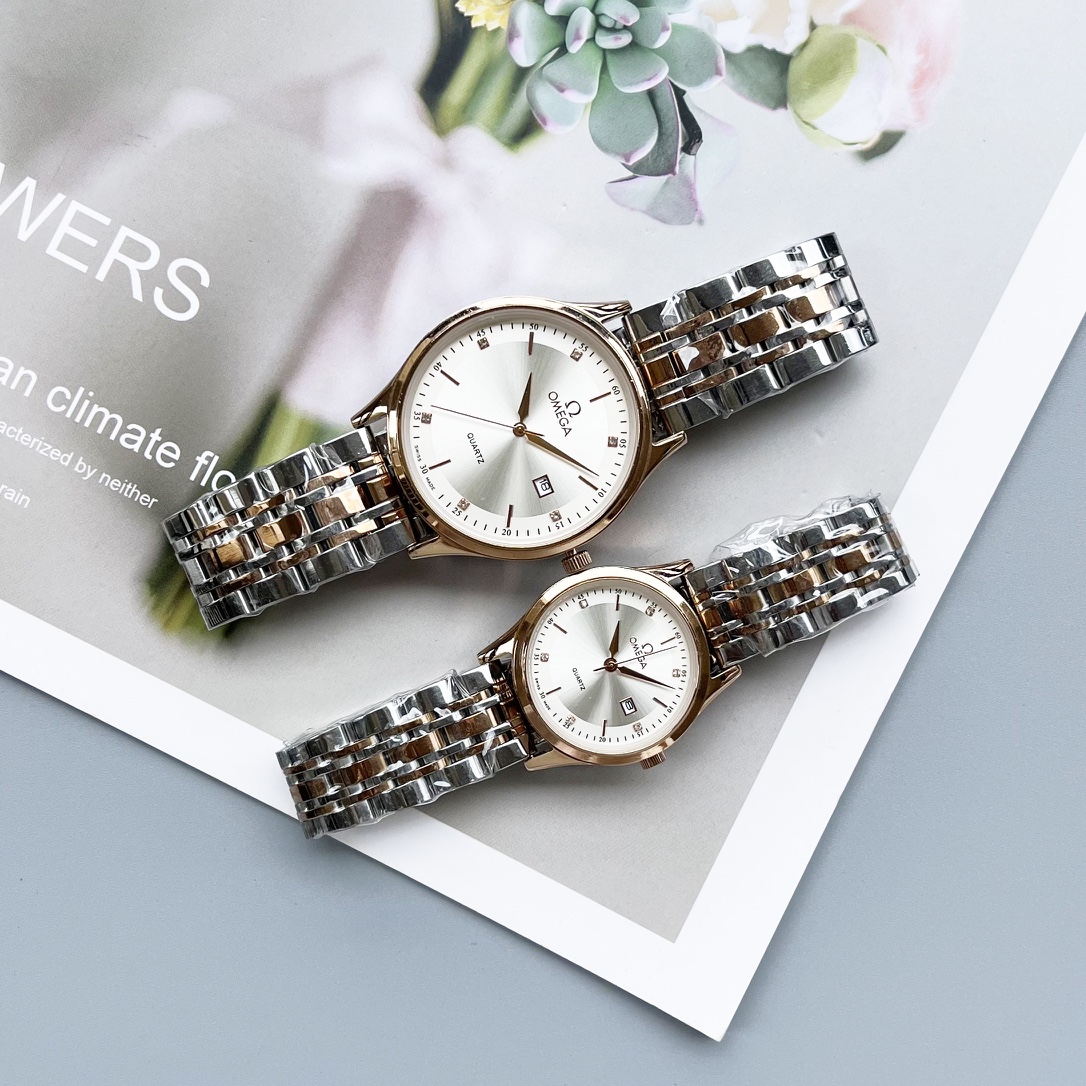 Elegant OMEGA Couples Watch Set with White Gold and Steel, 20 Euros. - 图片 2