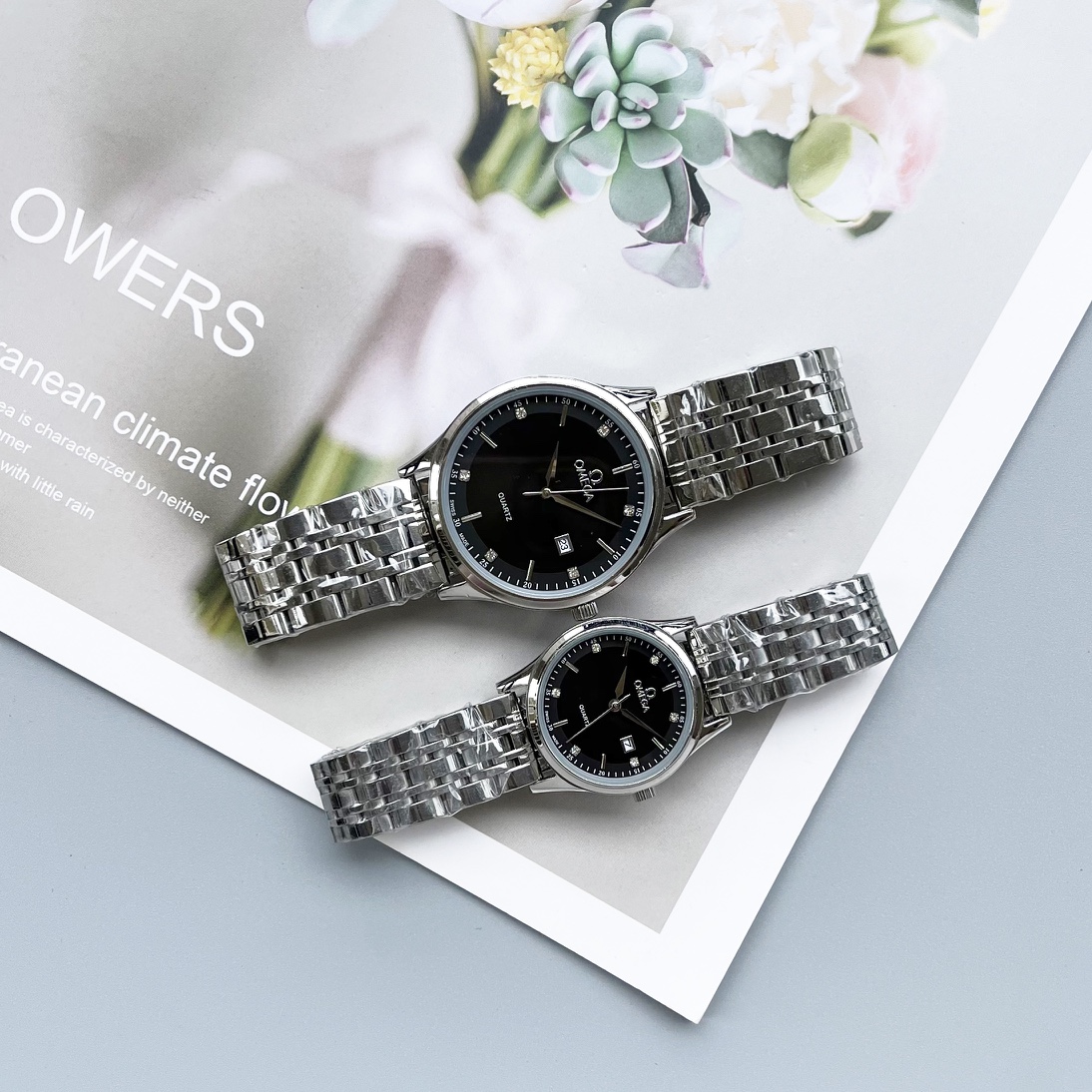 Elegant OMEGA Couples Watch Set with White Gold and Steel, 20 Euros. - 图片 3