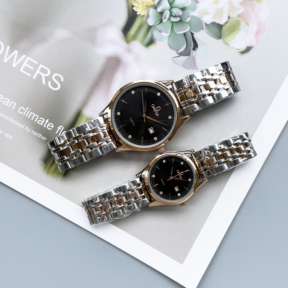 Elegant OMEGA Couples Watch Set with White Gold and Steel, 20 Euros. - 图片 4