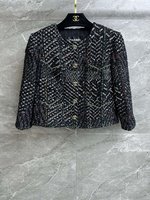 The Quality Replica
 Chanel Clothing Coats & Jackets Black Gold White Silk Wool Fall/Winter Collection Vintage SML535580