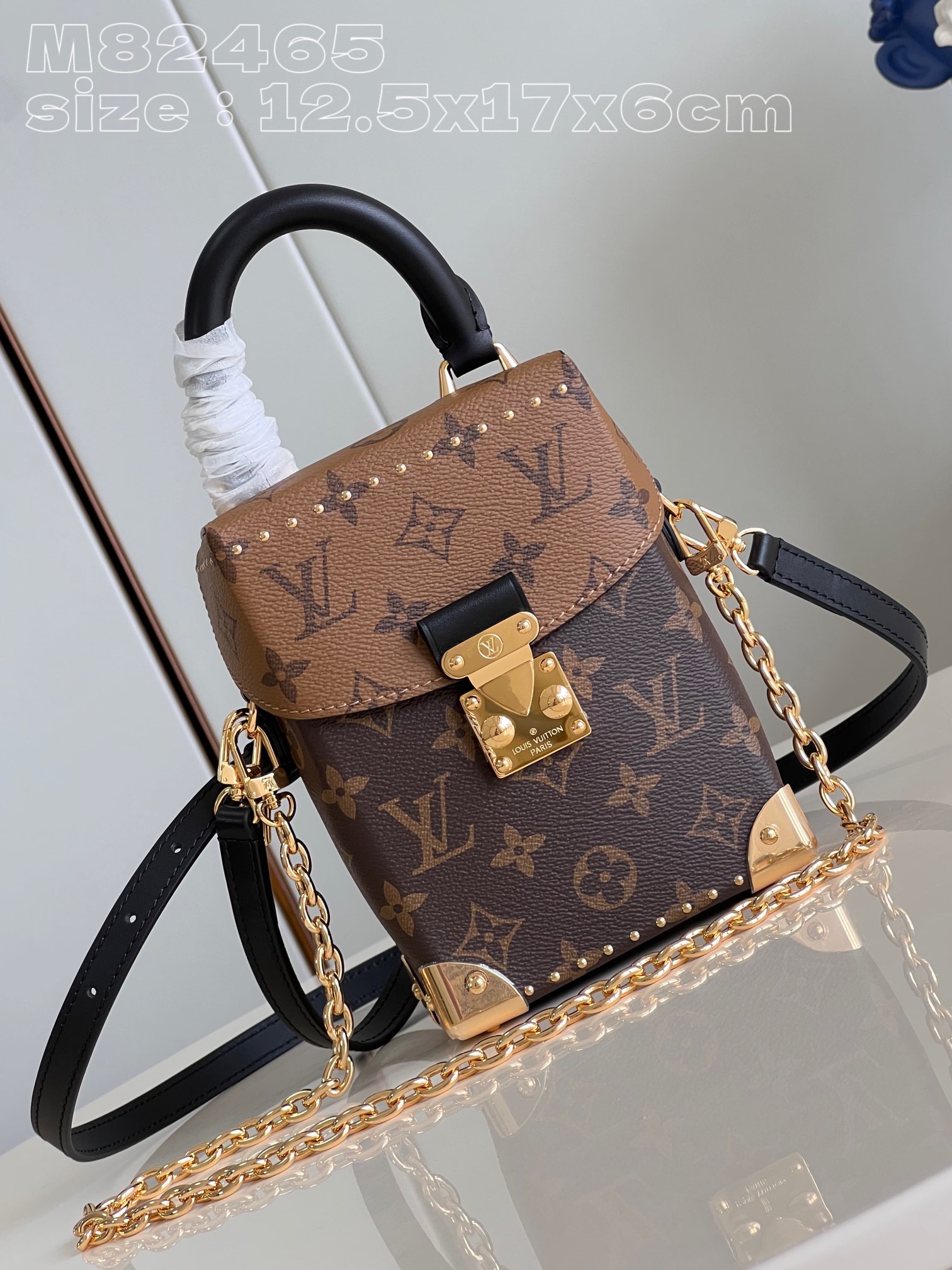 Louis Vuitton LV Petite Malle Bags Handbags Monogram Reverse Canvas Chains M82465