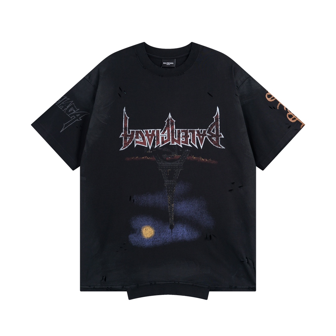 Balenciaga Camiseta Estampada Torre Eiffel Invertida, Diseño Lavado y Destruido 3 i1691581897 1694 1