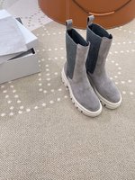 Brunello Cucinelli 1:1
 Short Boots Beige Grey Khaki Women Calfskin Chamois Cowhide Rubber Casual HD00430