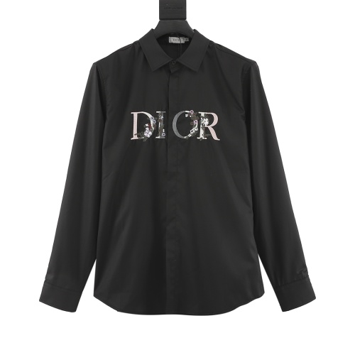 DIOR Men's Black Floral Embroidered Long Sleeve Shirt - Stylish & Comfortable 1 DIOR Men's Black Floral Embroidered Long Sleeve Shirt - Stylish & Comfortable