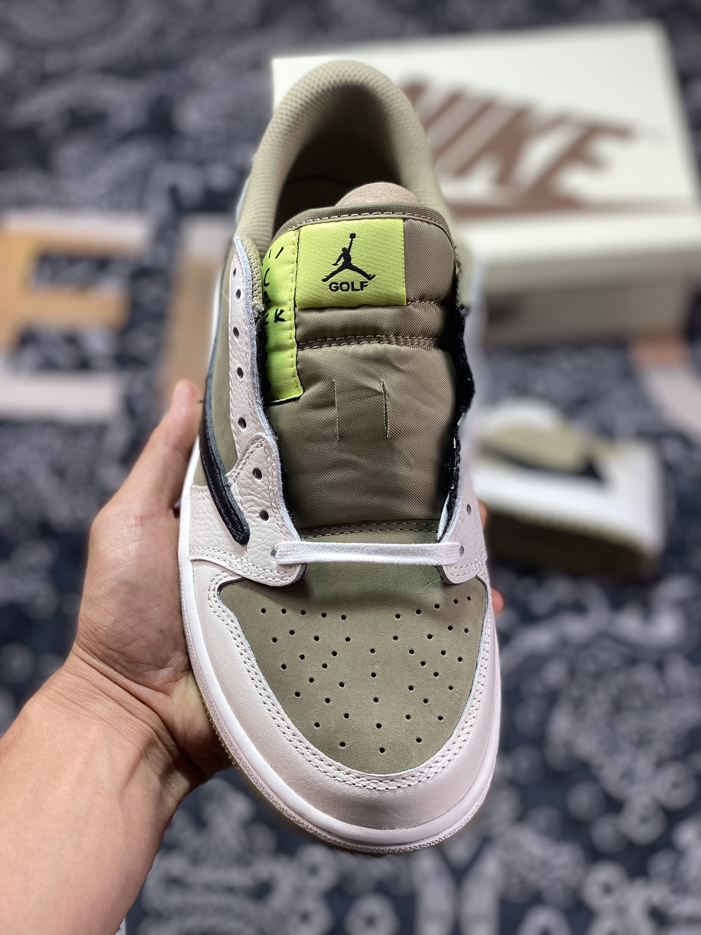 Preferred Travis Scott x Air Jordan AJ1 Low Golf ”Olive” TS joint inverted hook golf low-top FZ3124-200