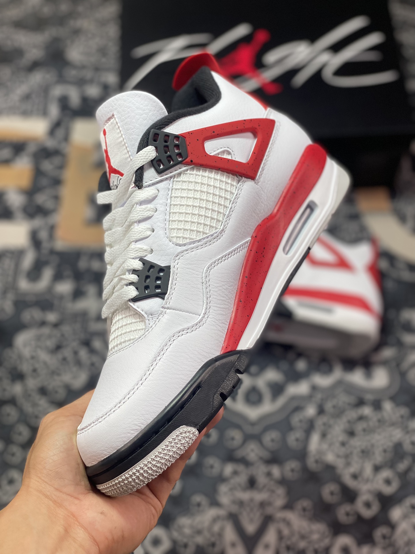 Preferred Air Jordan 4 ”Neutral Grey” white, black and red DH6927-161