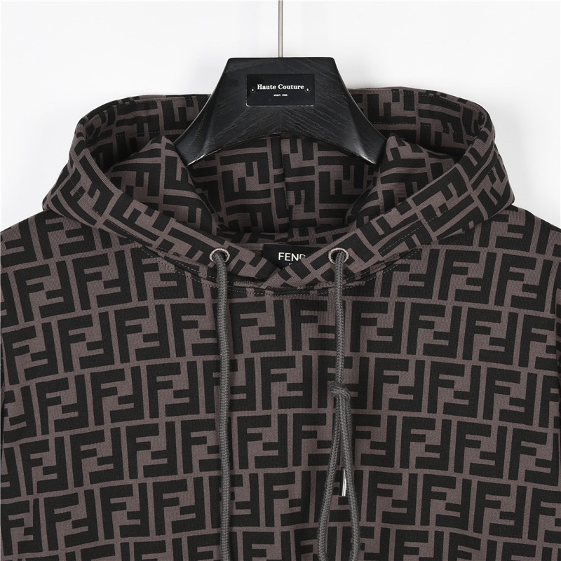Fendi/芬迪 25Fw 双F元素满印logo套装连帽卫衣深灰 酒红
