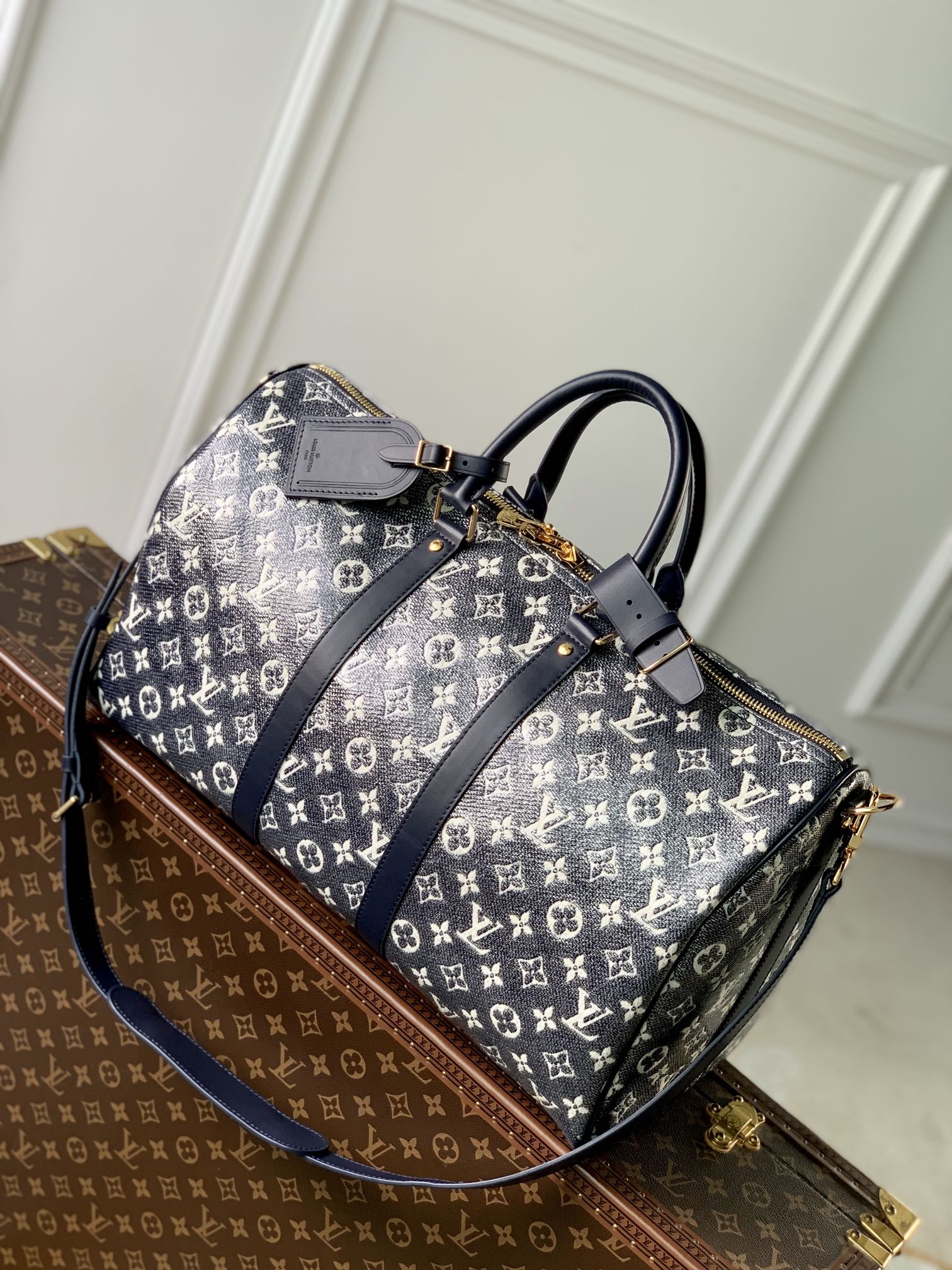 2023 AAA Replica Customize
 Louis Vuitton LV Keepall Travel Bags Blue Canvas Cotton M22923