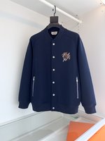 Hermes Clothing Coats & Jackets Black Blue Dark Embroidery Cotton Fashion Casual