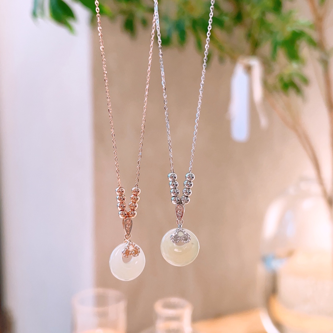 Nickel Free Silver Hetian Jade Necklace Korean Style Mother's Day Gold