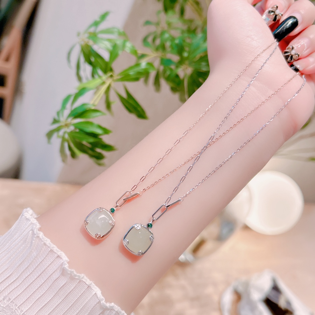 Hypoallergenic Silver Hetian Jade Necklace Intellectual Graduation