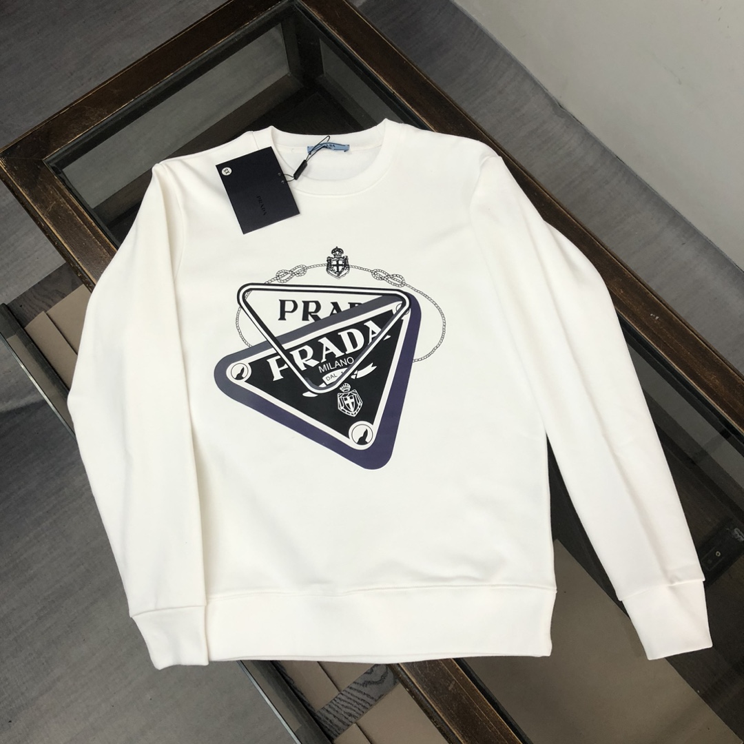 Prada Clothing Sweatshirts Black White Printing Unisex Fall/Winter Collection