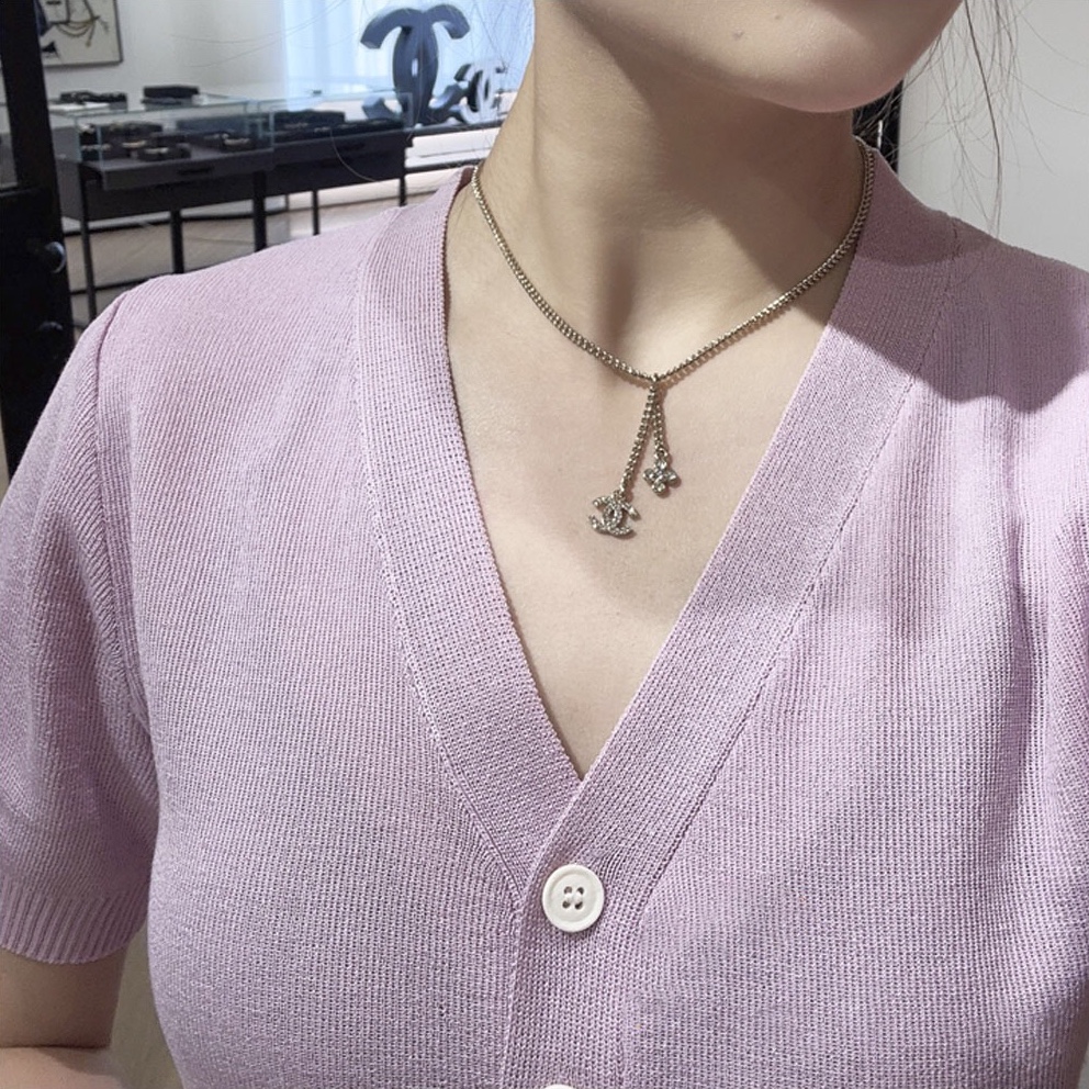 Chrome Hearts Ch@nel 花朵双C镶钻 简约款 项链