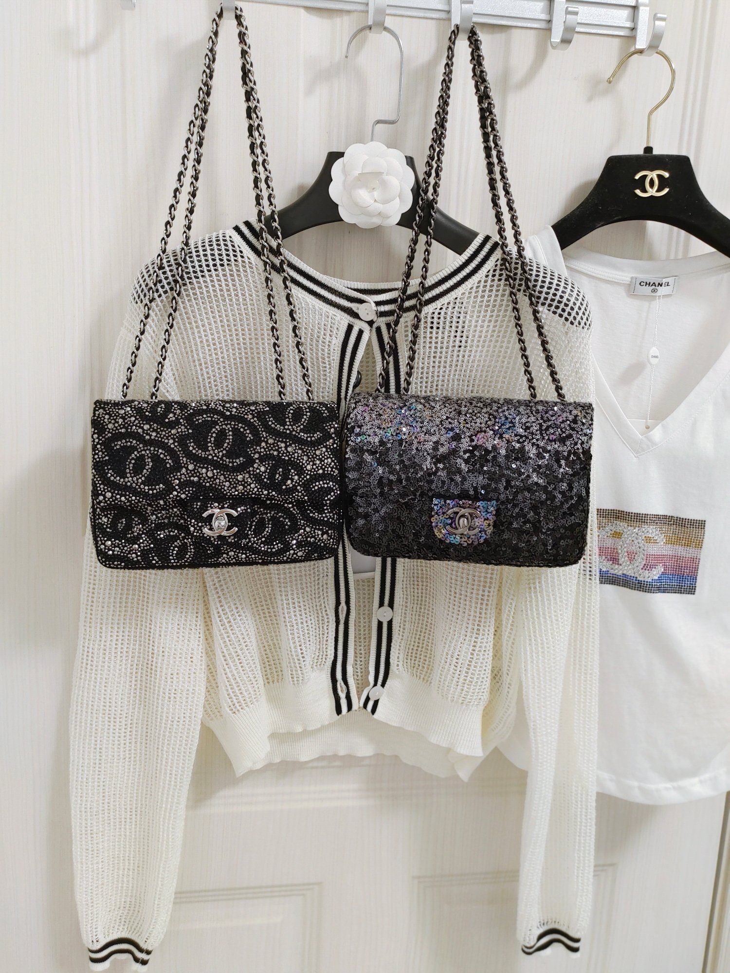 CF 23a Chanel Advanced Handmade Evening Bag Full Diamond Double C VS Gradient Starry Black
