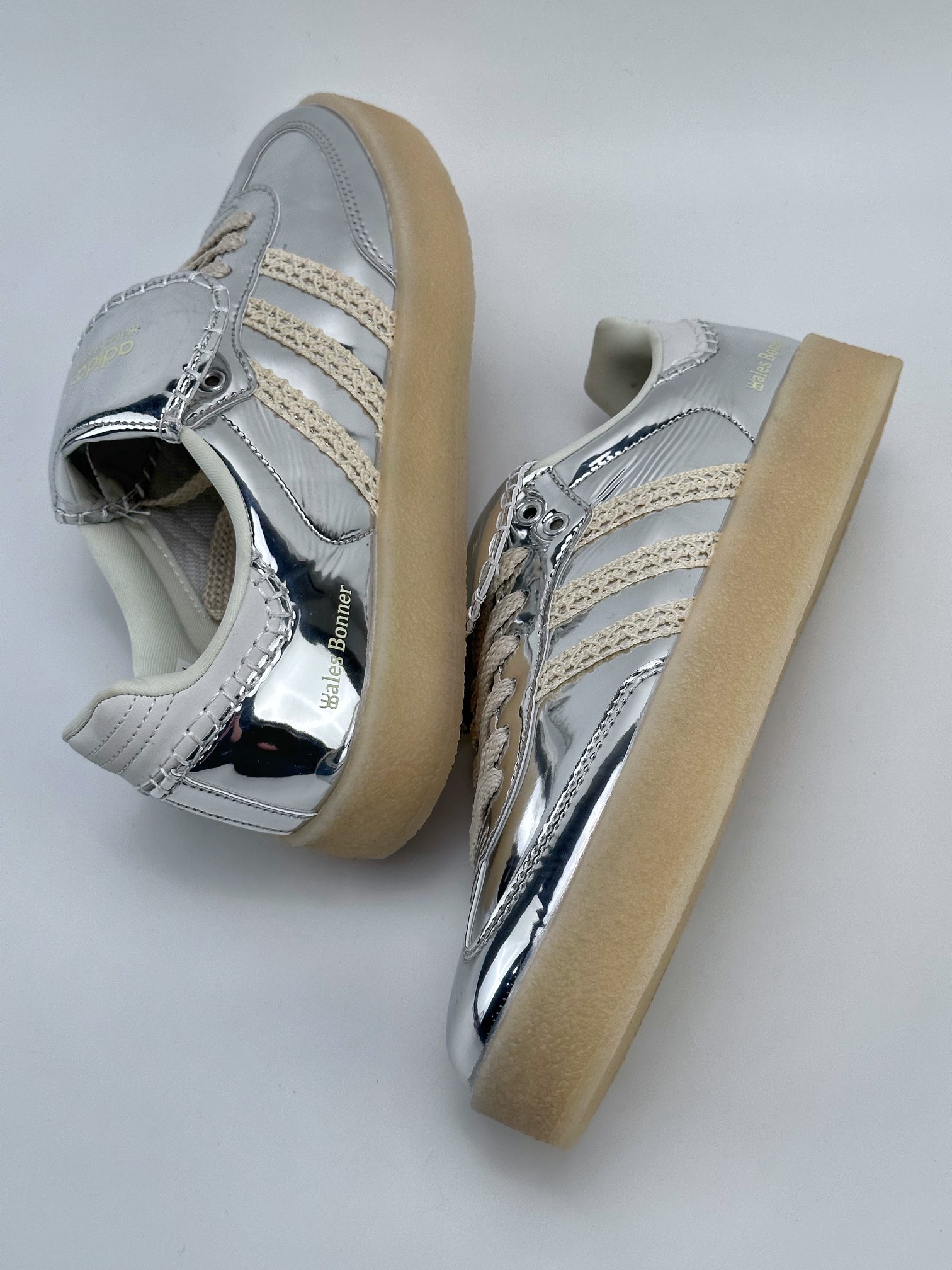 AD Originals Samba x Wales Bonner Silver Sequins Joint Retro Low-top Casual Sports Jogging Shoes IG8181