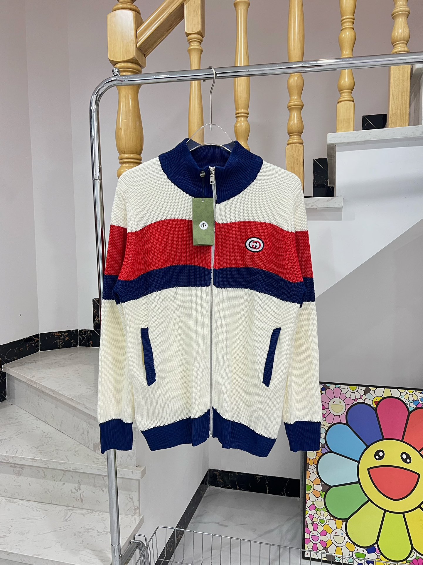 China Sale
 Gucci Clothing Coats & Jackets Shop Designer
 Blue Red Embroidery Cotton Knitting Wool