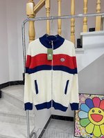 China Sale
 Gucci Clothing Coats & Jackets Shop Designer
 Blue Red Embroidery Cotton Knitting Wool