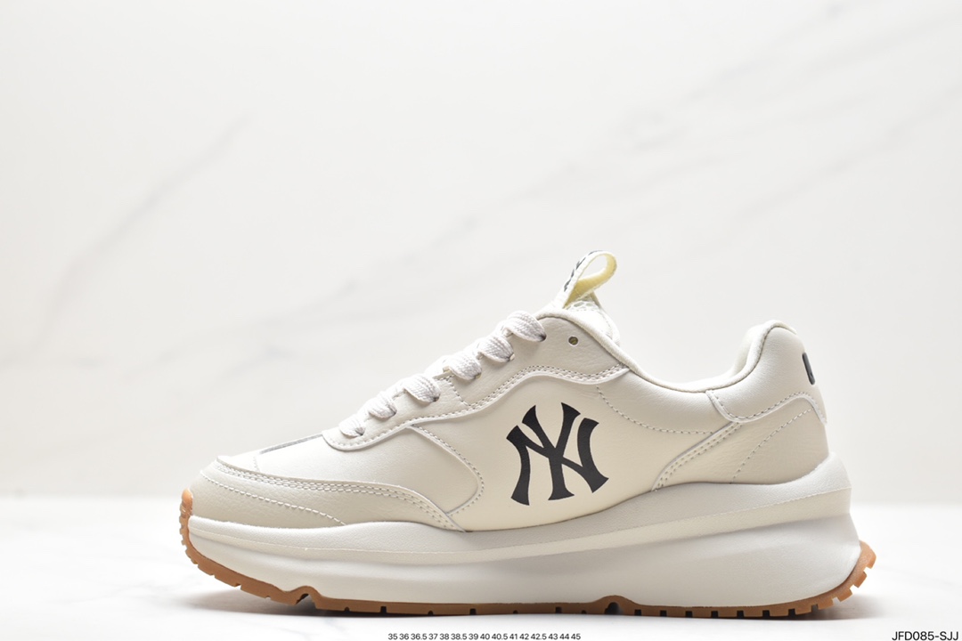 Korea Limited Release NY Yankees Limited x MLB Big Ball Chunky Mesh Thick-soled Running Shoes ”Mesh Ivory Black NY Print” 3ASHCRB3N (GP007)