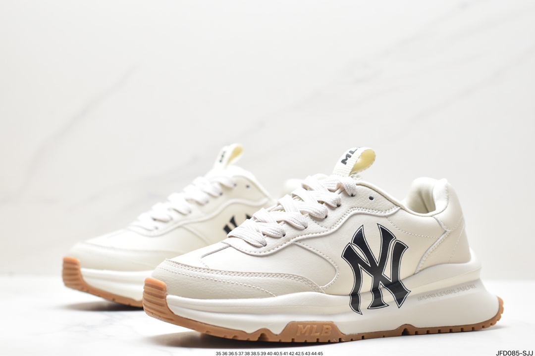 Korea Limited Release NY Yankees Limited x MLB Big Ball Chunky Mesh Thick-soled Running Shoes ”Mesh Ivory Black NY Print” 3ASHCRB3N (GP007)