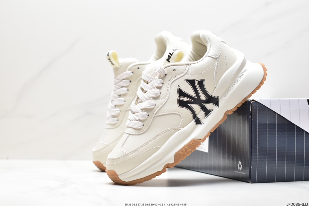 Korea Limited Release NY Yankees Limited x MLB Big Ball Chunky Mesh Thick-soled Running Shoes ”Mesh Ivory Black NY Print” 3ASHCRB3N (GP007)