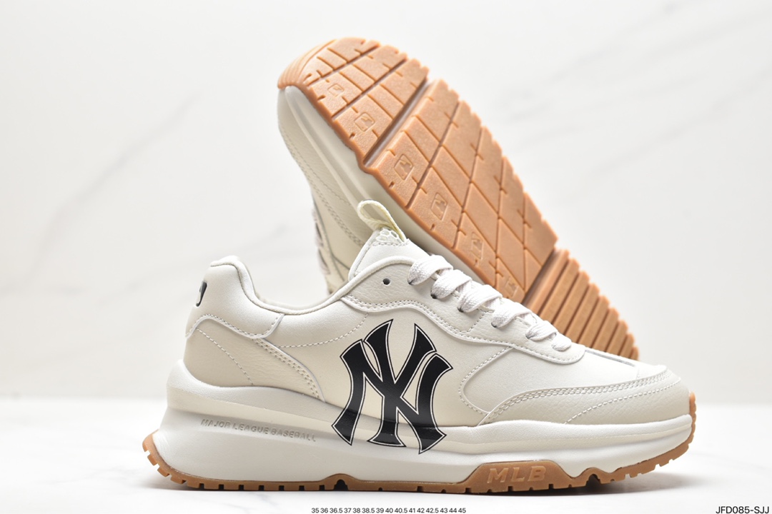 Korea Limited Release NY Yankees Limited x MLB Big Ball Chunky Mesh Thick-soled Running Shoes ”Mesh Ivory Black NY Print” 3ASHCRB3N (GP007)