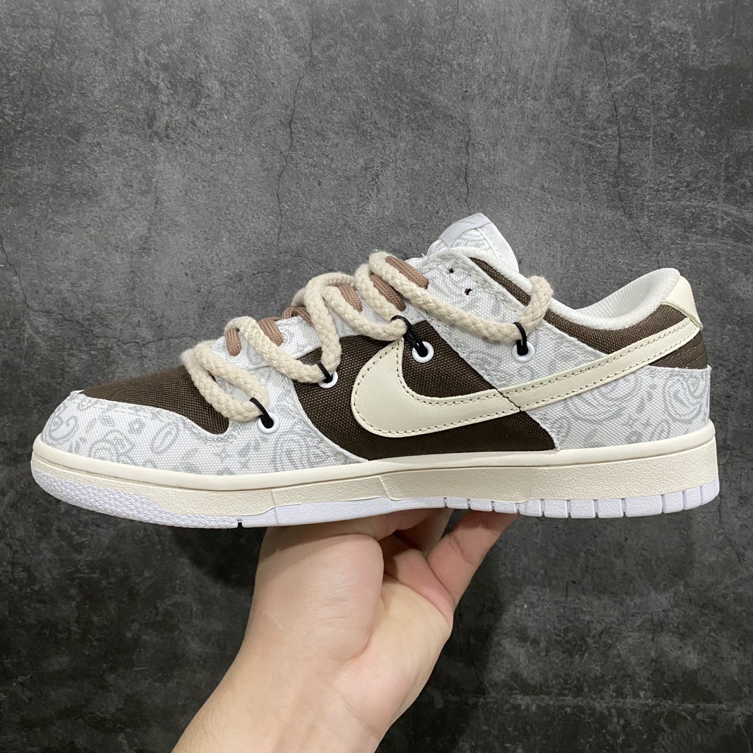 [K13 Gift Box Edition] Dunk Low ”White/Brown/Paisley” Dunk Series Low-top Sneakers ”Canvas White Dark Brown Cashew Flower Rope” DJ9955-100