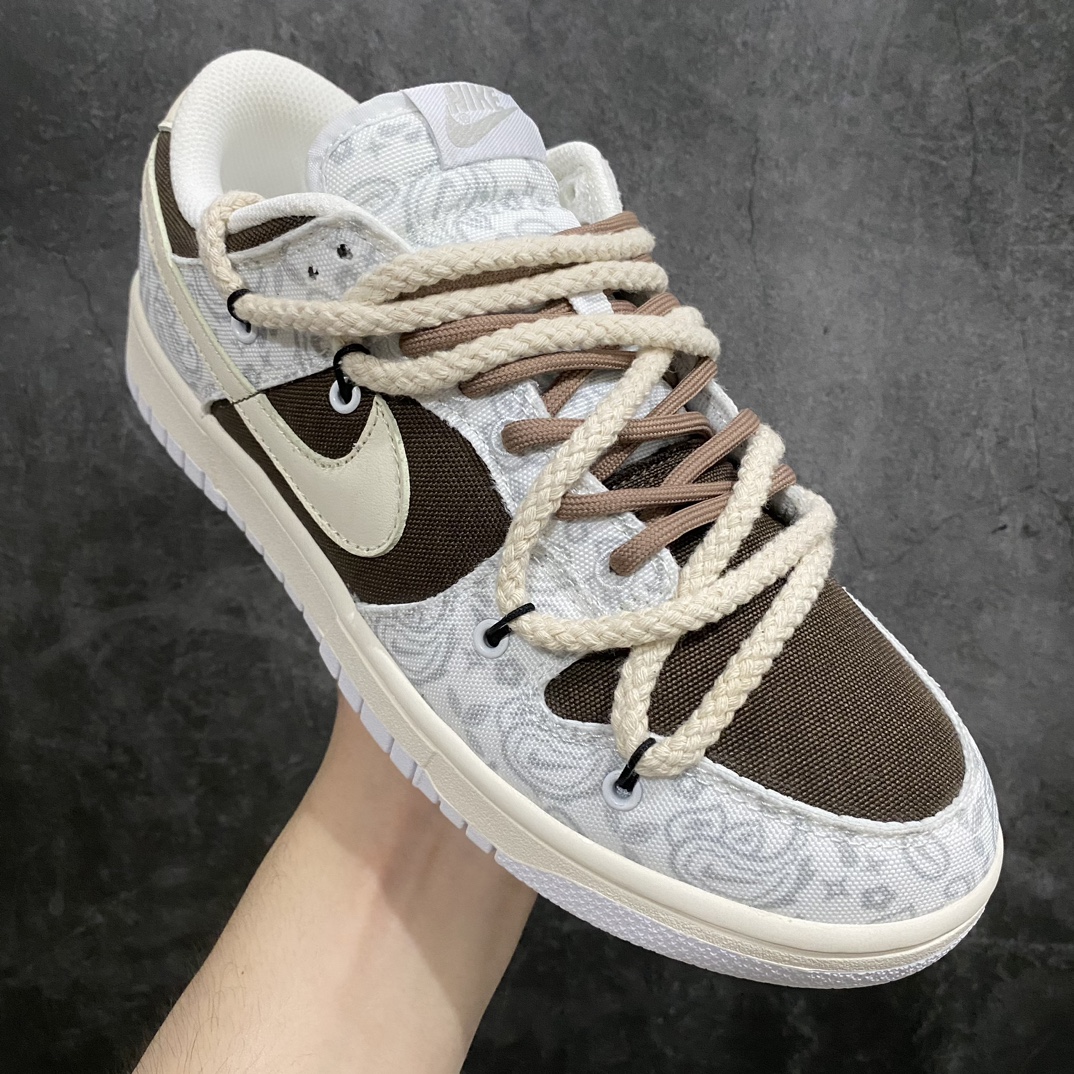 [K13 Gift Box Edition] Dunk Low ”White/Brown/Paisley” Dunk Series Low-top Sneakers ”Canvas White Dark Brown Cashew Flower Rope” DJ9955-100