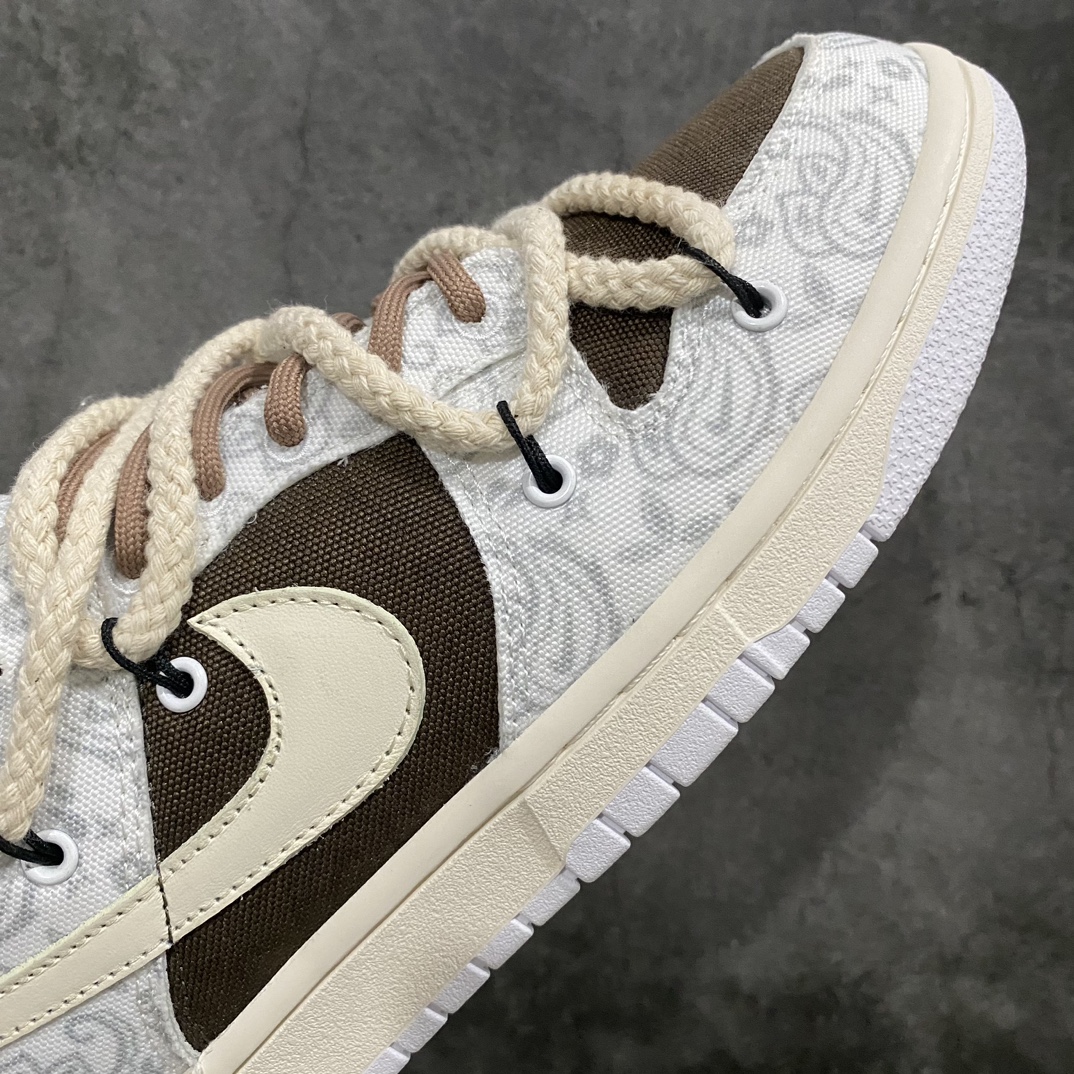 [K13 Gift Box Edition] Dunk Low ”White/Brown/Paisley” Dunk Series Low-top Sneakers ”Canvas White Dark Brown Cashew Flower Rope” DJ9955-100