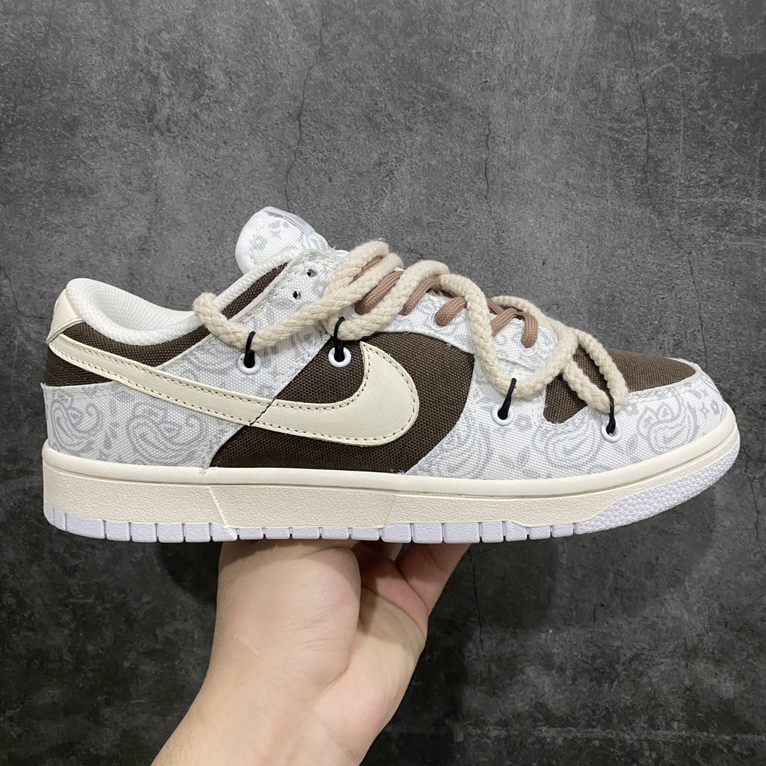 [K13 Gift Box Edition] Dunk Low ”White/Brown/Paisley” Dunk Series Low-top Sneakers ”Canvas White Dark Brown Cashew Flower Rope” DJ9955-100