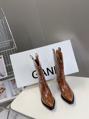 High Quality Customize Ganni Flawless Long Boots Embroidery Girl Calfskin Cowhide Rubber Fall/Winter Collection Vintage