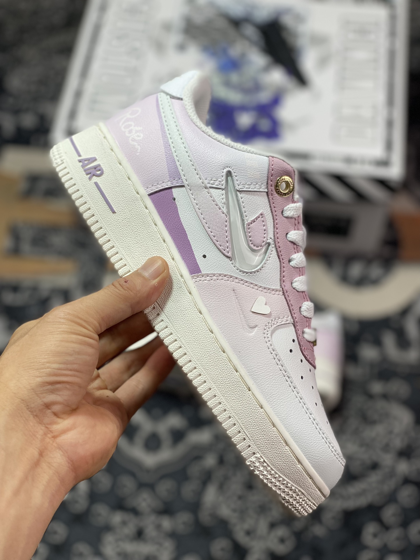 Nike Air Force 1'07 Low GS”Rose” Air Force One low-top sneakers ”White Gradient Purple Girly Heart” DZ5616-100