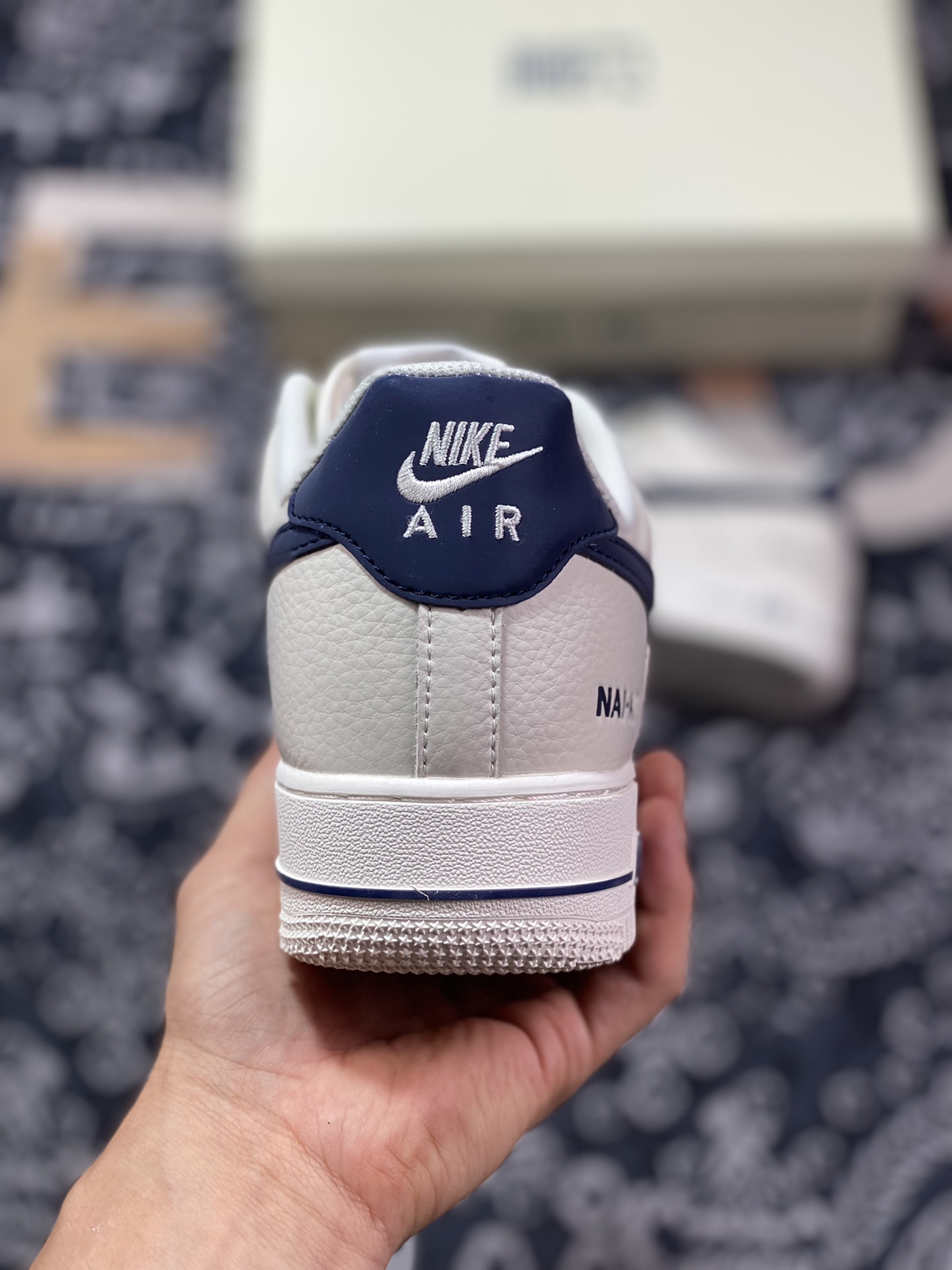 Nike Air Force 1'07”NAI-KE/Beige/Navy” Air Force One classic low-top sneakers ”NAIKE off-white midnight blue hook” NK0621-966