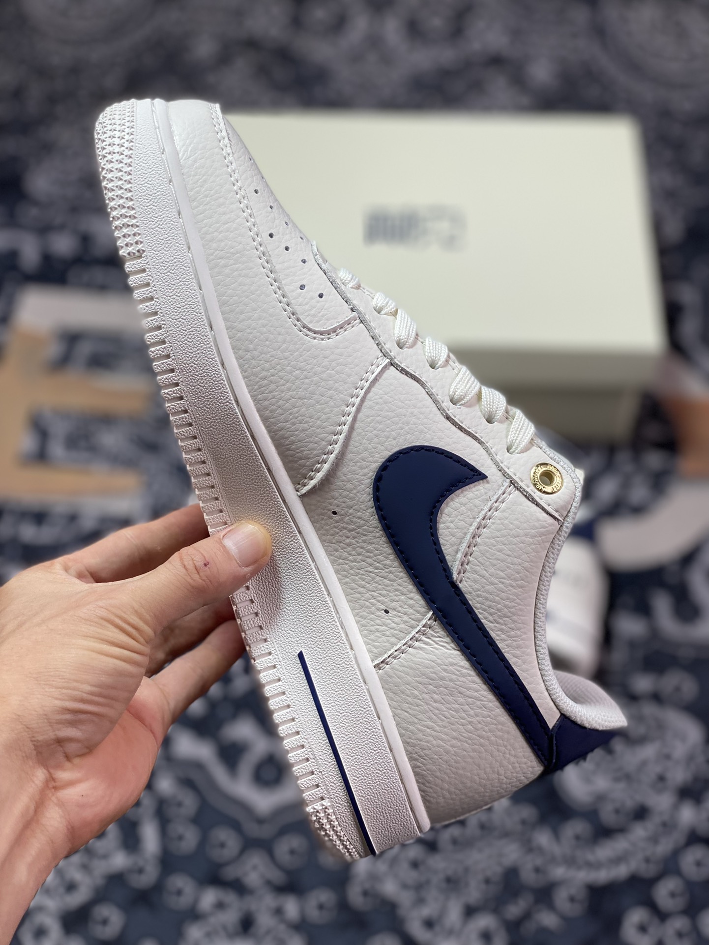 Nike Air Force 1'07”NAI-KE/Beige/Navy” Air Force One classic low-top sneakers ”NAIKE off-white midnight blue hook” NK0621-966