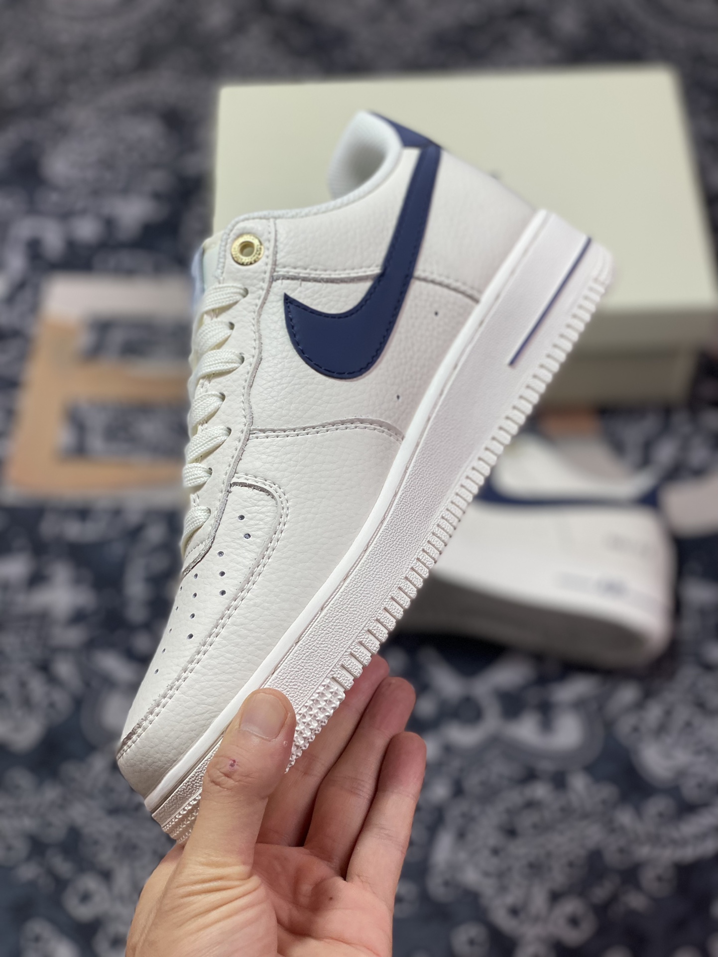 Nike Air Force 1'07”NAI-KE/Beige/Navy” Air Force One classic low-top sneakers ”NAIKE off-white midnight blue hook” NK0621-966