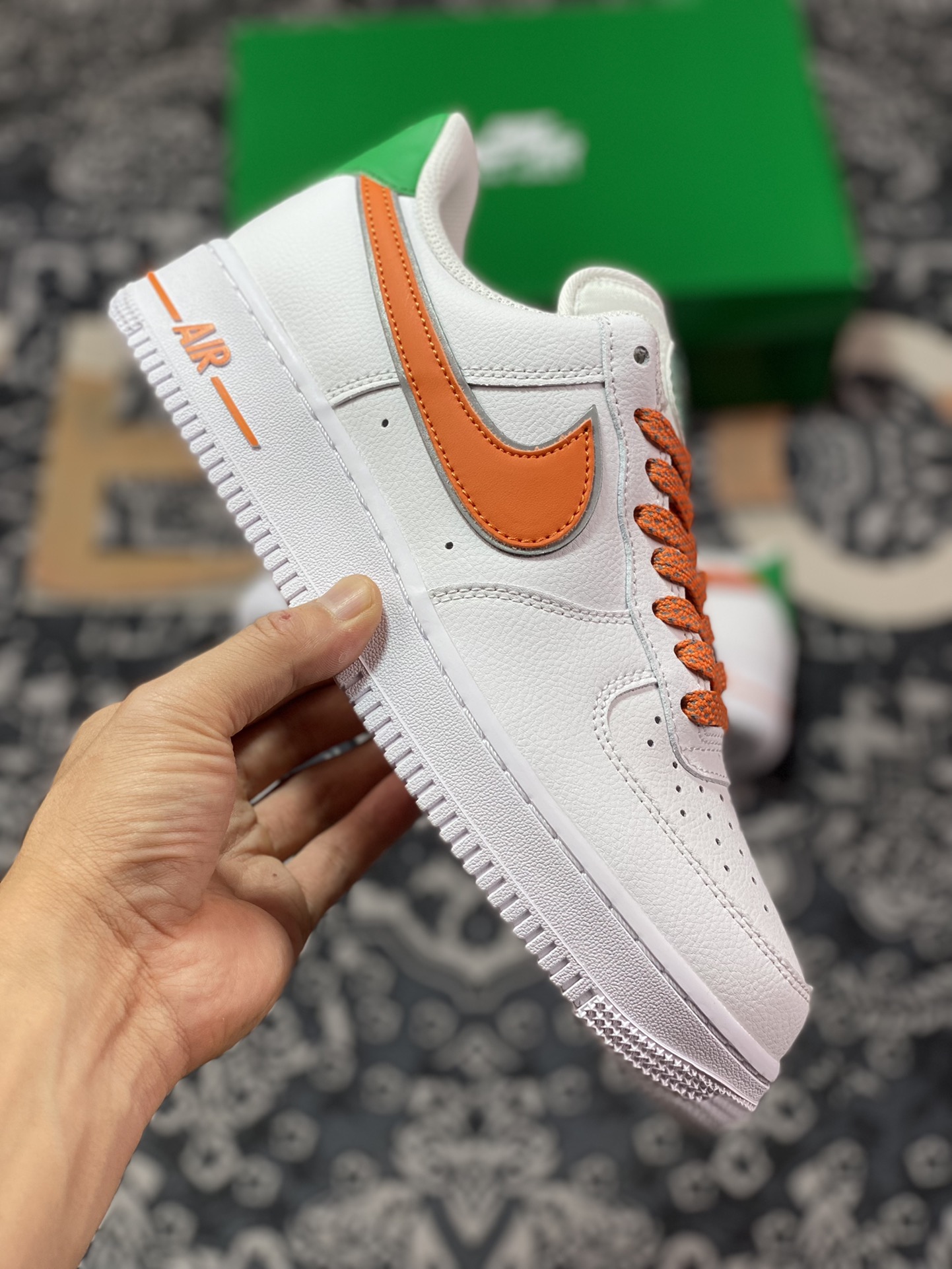 Nike Air Force 1 Low '07 Low Leather”Hawkins High” Air Force One Sneakers ”Leather White Dark Green Orange Red School Badge” CU9225-600