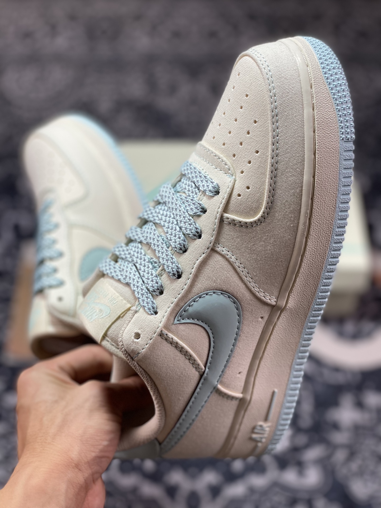 Nike Air Force 1'07 Low QS”Sail/Light Blue/Reflection 3M” Air Force One Sneakers ”Canvas Off-White Light Blue Reflective Stars” TQ1456-277