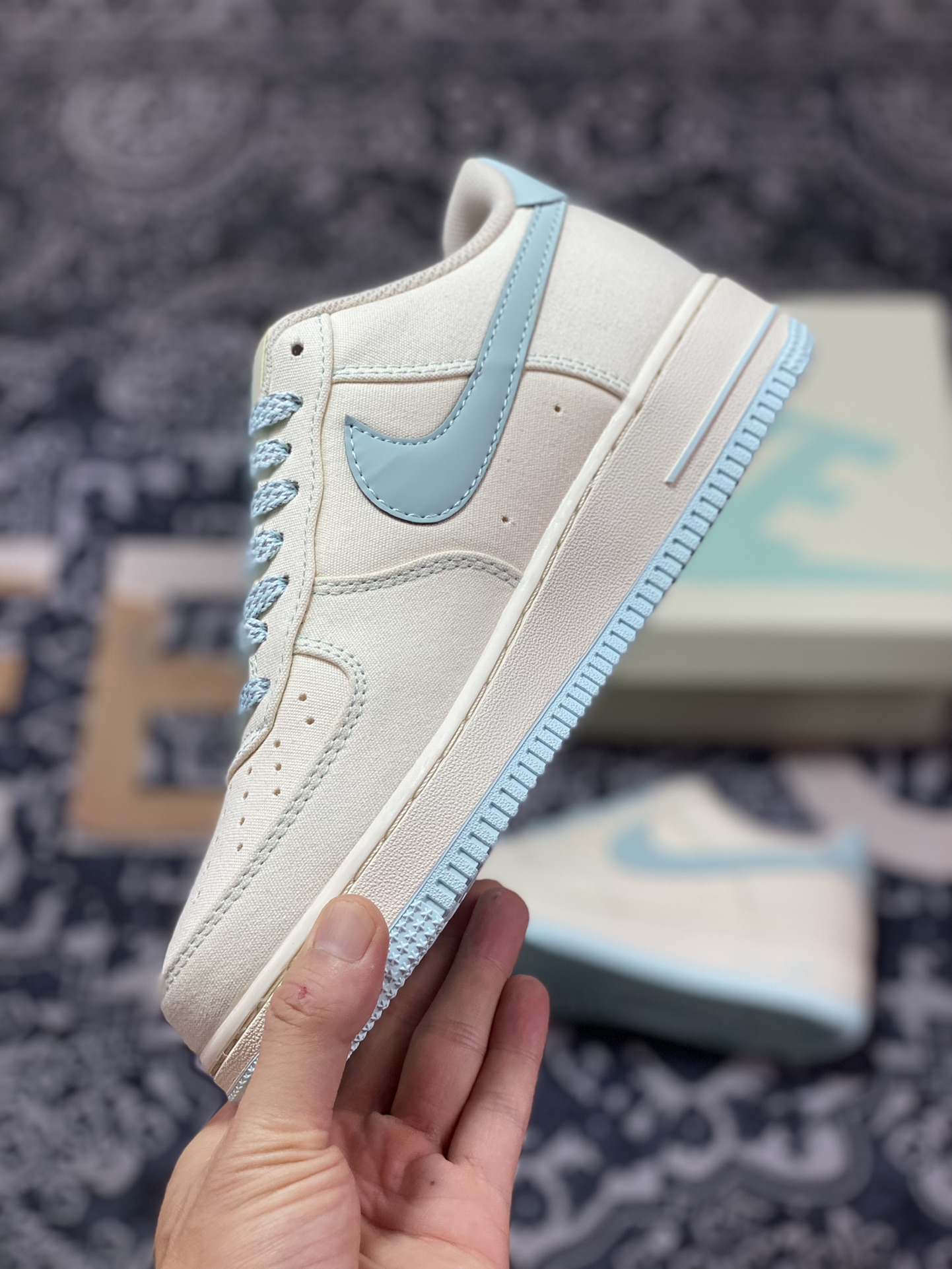 Nike Air Force 1'07 Low QS”Sail/Light Blue/Reflection 3M” Air Force One Sneakers ”Canvas Off-White Light Blue Reflective Stars” TQ1456-277