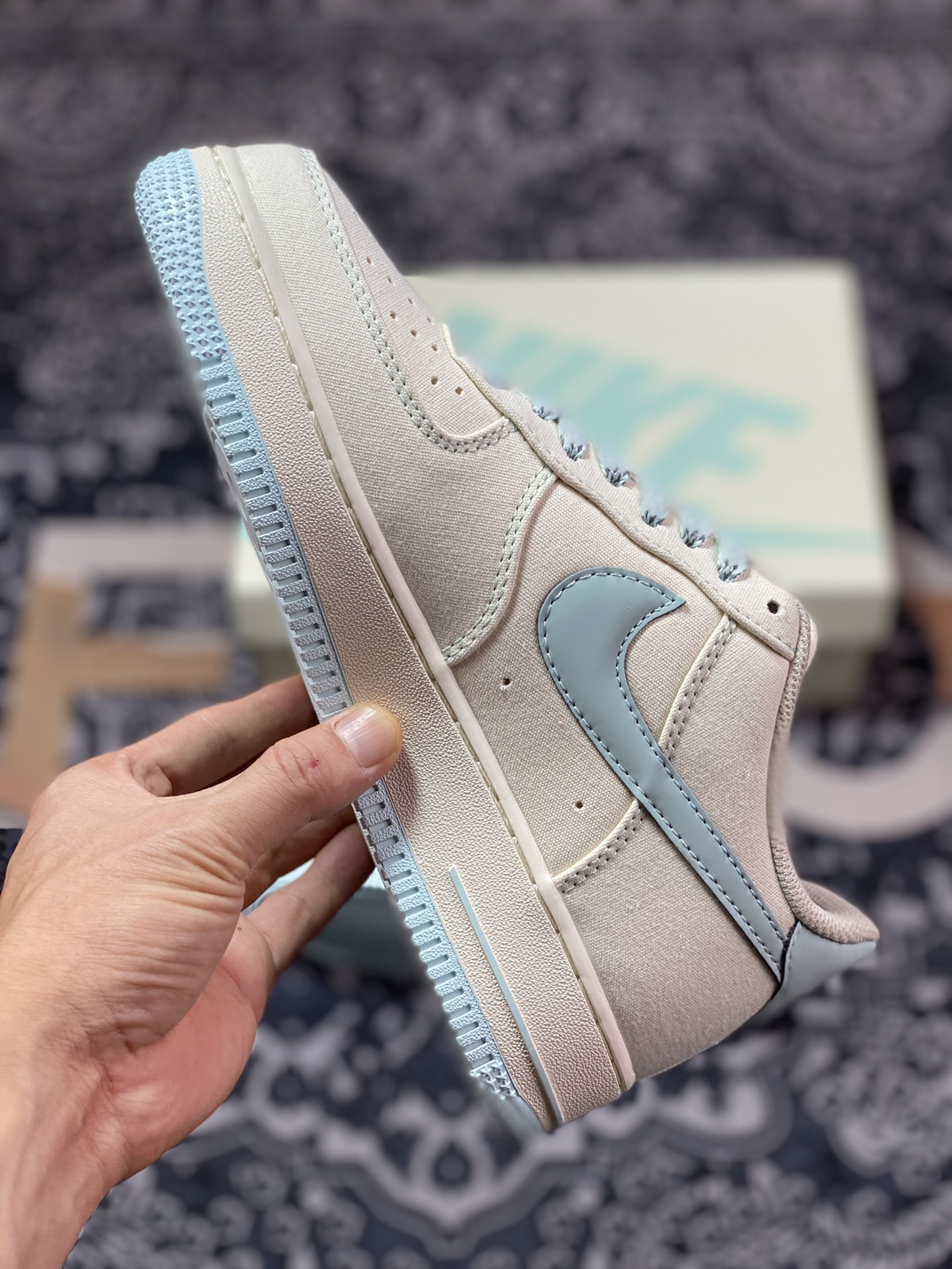 Nike Air Force 1'07 Low QS”Sail/Light Blue/Reflection 3M” Air Force One Sneakers ”Canvas Off-White Light Blue Reflective Stars” TQ1456-277