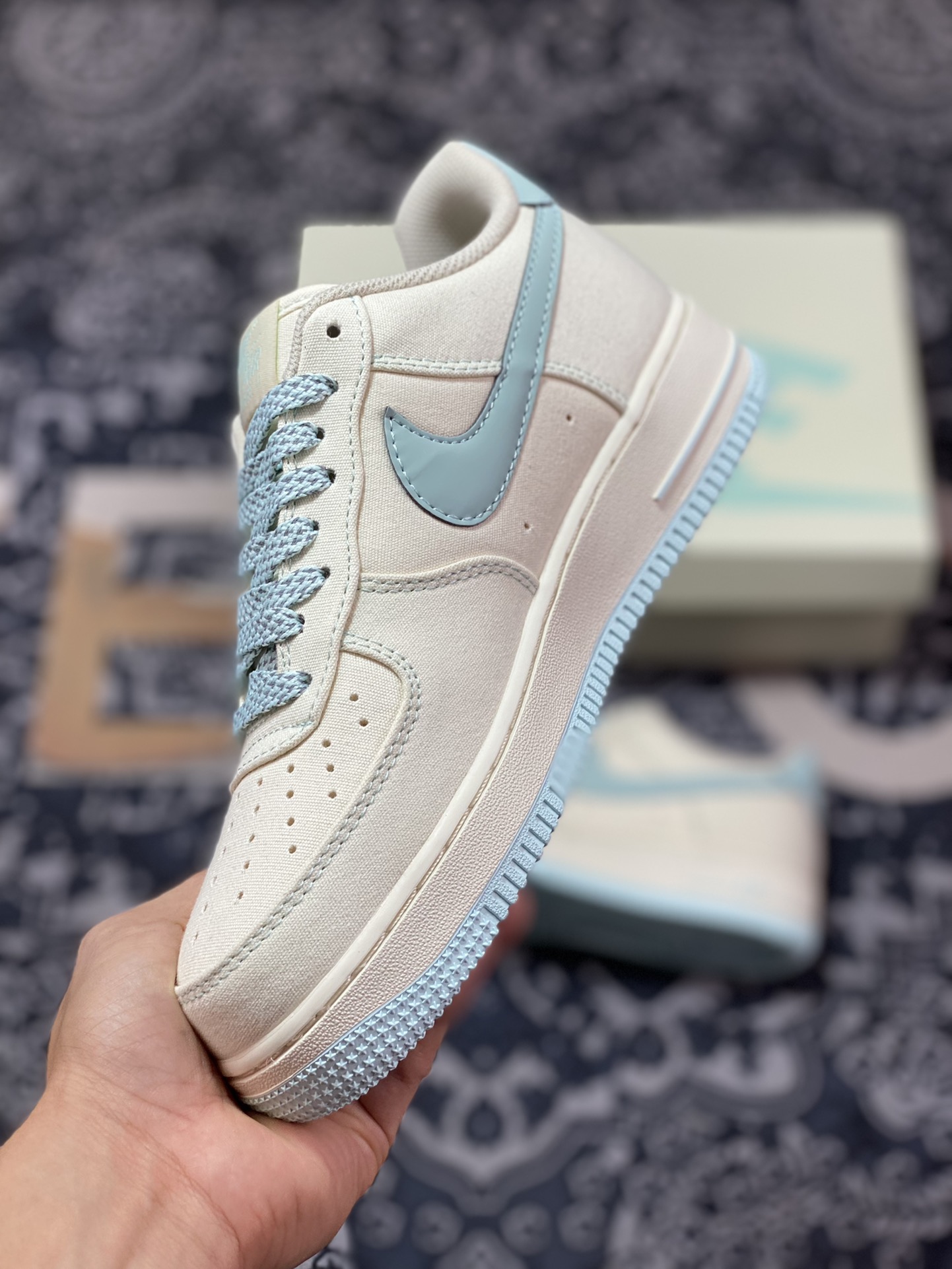 Nike Air Force 1'07 Low QS”Sail/Light Blue/Reflection 3M” Air Force One Sneakers ”Canvas Off-White Light Blue Reflective Stars” TQ1456-277