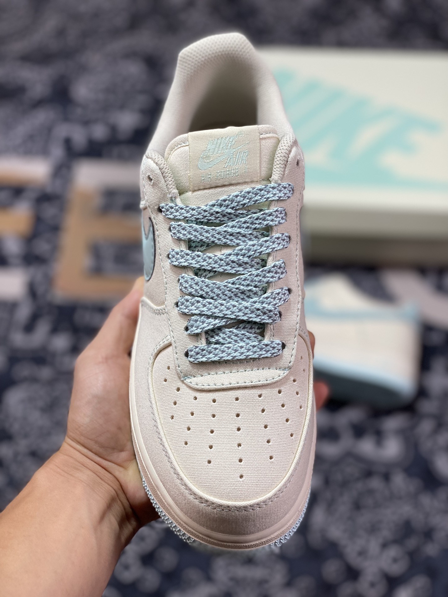 Nike Air Force 1'07 Low QS”Sail/Light Blue/Reflection 3M” Air Force One Sneakers ”Canvas Off-White Light Blue Reflective Stars” TQ1456-277