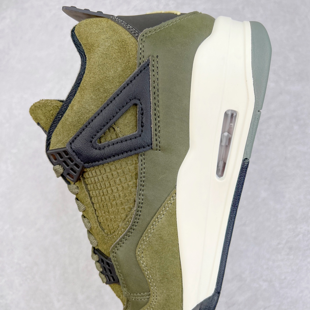 图片[7]-零售💰260 ＃KZ神版福利回馈‼Air Jordan AJ4 Retro \”Olive Canvas\” 军绿色 FB9927-200 全方位可对比原鞋 高频立体麂皮网格 PU鞋垫 纸团支撑物 鞋扣 大面 领口 眼片 四部位皮料均为不同纹理咖色 独家外贸特供尺码含 45.5 49.5 50.5 国内外口碑最好最推荐的产品 市场中端王者 亲自操刀耗时半年巨作 全套原纸板楦头开发 确保原汁原味 完美呈现四代版型 一比一鞋头弧度高度鞋身弧度 此版本只针对中端市场 皮料材质有所更替 其他数据细节工艺流程均保持一致 绝不口嗨 细节品控鞋型随意秒杀市面3XX 4XX 原厂TPU网格鞋带扣 正确内里网布 菱角分明不变形无多余毛边 柔软性质感一致于原鞋 市场唯一原厂鞋扣模具 背面可见隐藏注塑口 原厂织唛标 原厂飞人电绣工艺 尾指中部跳三针 独家绑鞋带手法 印刷中底布 四线拉帮 米色美纹纸贴合固定 进口港宝加持 后跟自然饱满 全鞋荧光划线卡点 追求极致完美 每一双都是工艺品 多重QC质检 超越公司货的品控标准 实实在在的免检产品 尺码：40 40.5 41 42 42.5 43 44 44.5 45 45.5 46 47.5 48.5 49.5 50.5 编码：by2936060-运动鞋