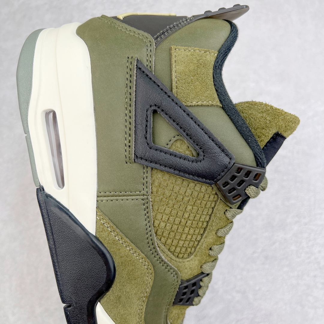 图片[6]-零售💰260 ＃KZ神版福利回馈‼Air Jordan AJ4 Retro \”Olive Canvas\” 军绿色 FB9927-200 全方位可对比原鞋 高频立体麂皮网格 PU鞋垫 纸团支撑物 鞋扣 大面 领口 眼片 四部位皮料均为不同纹理咖色 独家外贸特供尺码含 45.5 49.5 50.5 国内外口碑最好最推荐的产品 市场中端王者 亲自操刀耗时半年巨作 全套原纸板楦头开发 确保原汁原味 完美呈现四代版型 一比一鞋头弧度高度鞋身弧度 此版本只针对中端市场 皮料材质有所更替 其他数据细节工艺流程均保持一致 绝不口嗨 细节品控鞋型随意秒杀市面3XX 4XX 原厂TPU网格鞋带扣 正确内里网布 菱角分明不变形无多余毛边 柔软性质感一致于原鞋 市场唯一原厂鞋扣模具 背面可见隐藏注塑口 原厂织唛标 原厂飞人电绣工艺 尾指中部跳三针 独家绑鞋带手法 印刷中底布 四线拉帮 米色美纹纸贴合固定 进口港宝加持 后跟自然饱满 全鞋荧光划线卡点 追求极致完美 每一双都是工艺品 多重QC质检 超越公司货的品控标准 实实在在的免检产品 尺码：40 40.5 41 42 42.5 43 44 44.5 45 45.5 46 47.5 48.5 49.5 50.5 编码：by2936060-运动鞋