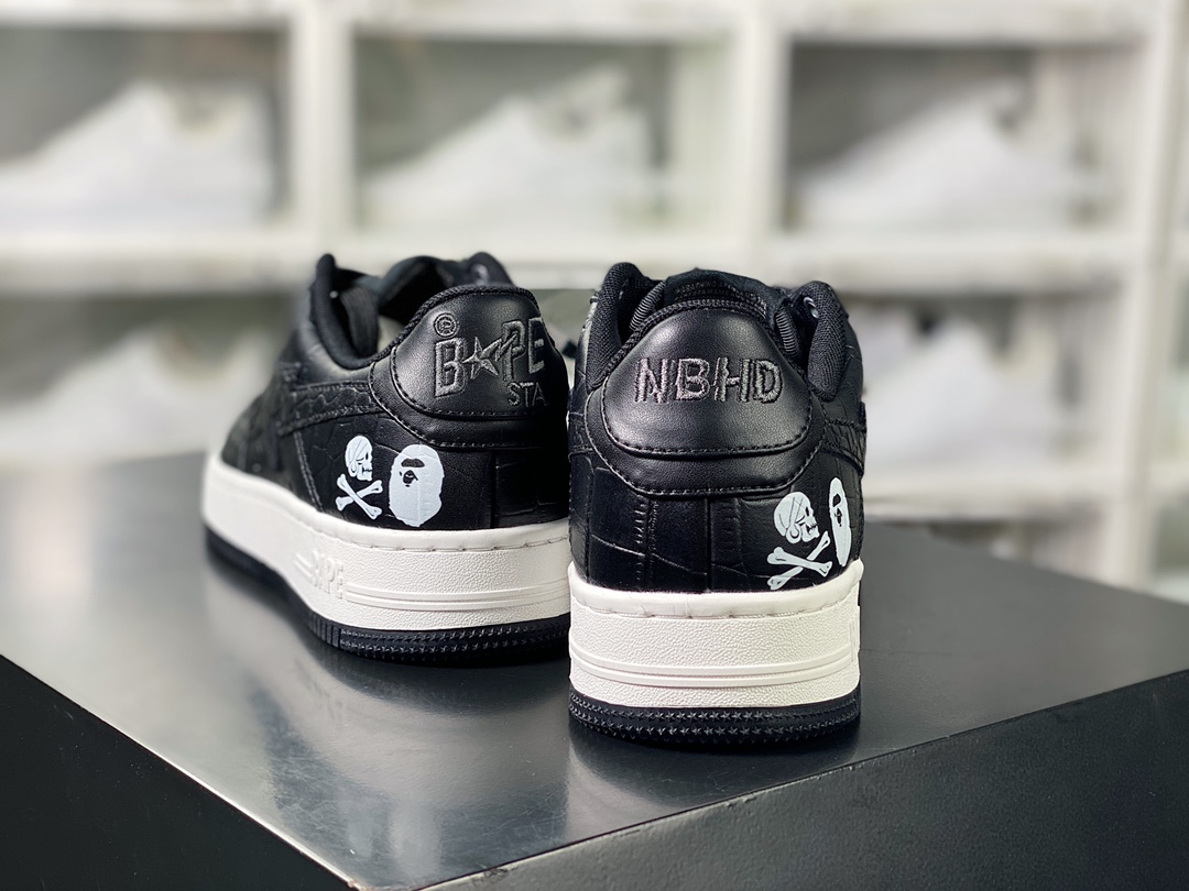 BAPE Sta Low Flash Star Series Low-top Classic Retro Casual Sports Sneakers ”Crocodile Leather Black and White Bone” 001FW-J231-901