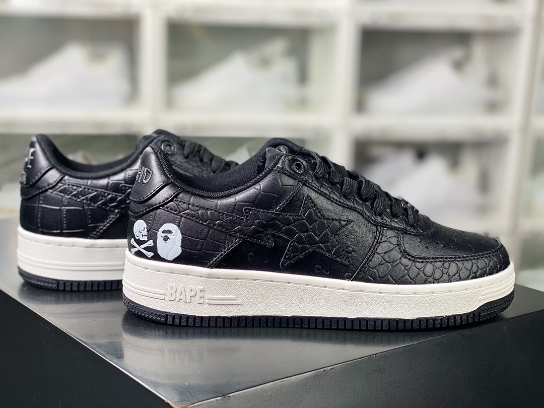 BAPE Sta Low Flash Star Series Low-top Classic Retro Casual Sports Sneakers ”Crocodile Leather Black and White Bone” 001FW-J231-901