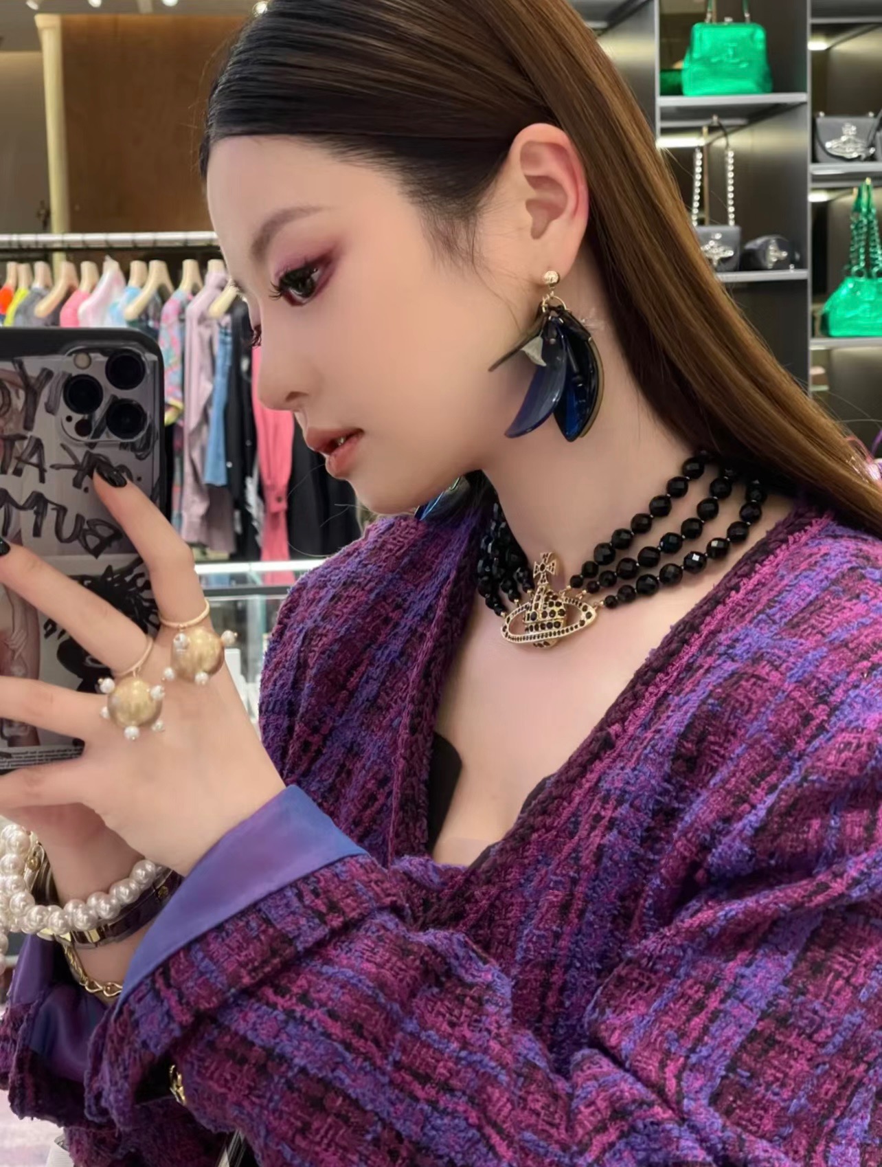 Vivienne Westwood 新品上架西太后黑玛瑙三层浮雕土星项链