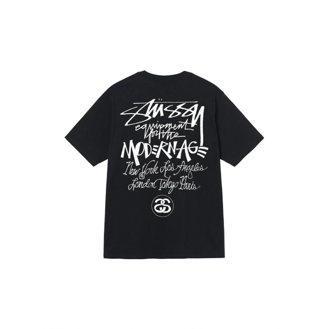 Stussy Clothing T-Shirt Black Doodle White Printing Unisex Cotton Short Sleeve