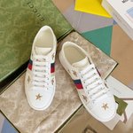 Gucci Skateboard Shoes Sneakers White Embroidery Unisex Women Men Cowhide Rubber Casual