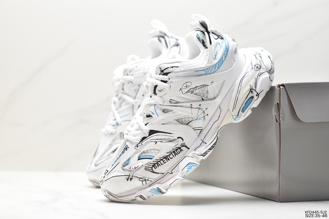 Balenciaga Track Trainers 3.0 Retro Wild Running Daddy Trendy All-match Jogging Shoes ”Off-white Chocolate Brown” 542436 W3SRA 9014