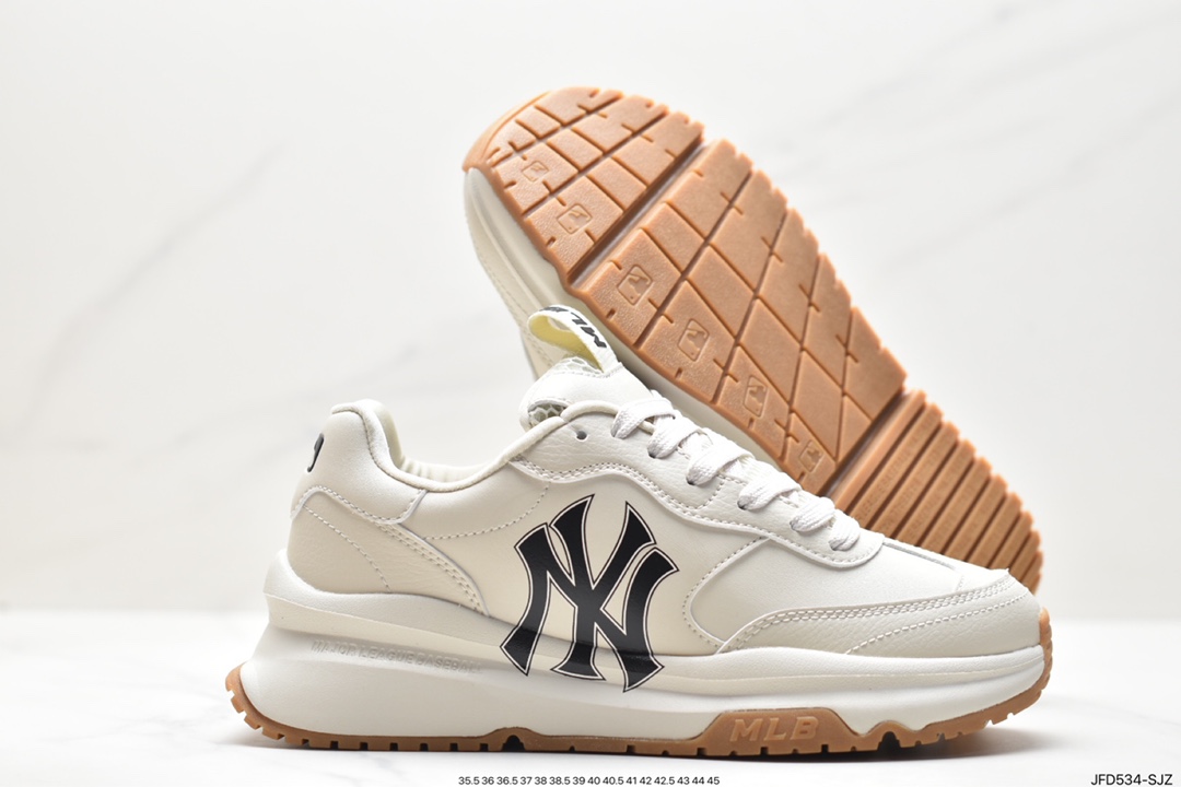 Korea Limited Release NY Yankees Limited x MLB Big Ball Chunky Mesh Thick-soled Daddy Jogging Shoes ”Mesh Ivory Black NY Print” 3ASHCRB3N (GP007)