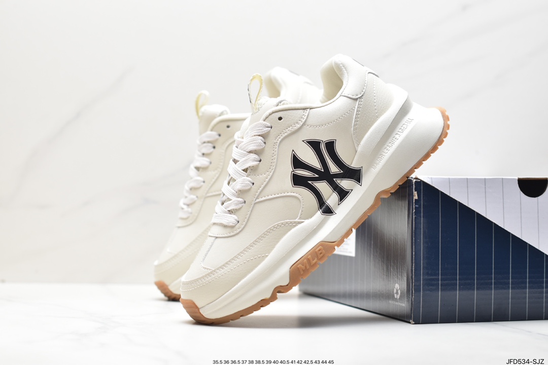 Korea Limited Release NY Yankees Limited x MLB Big Ball Chunky Mesh Thick-soled Daddy Jogging Shoes ”Mesh Ivory Black NY Print” 3ASHCRB3N (GP007)